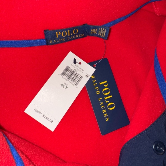 NEW Polo Ralph Lauren Red Fleece Snap Pullover Jacket 4XLT 4LT 4XL Big Tall NWT - Picture 6 of 11